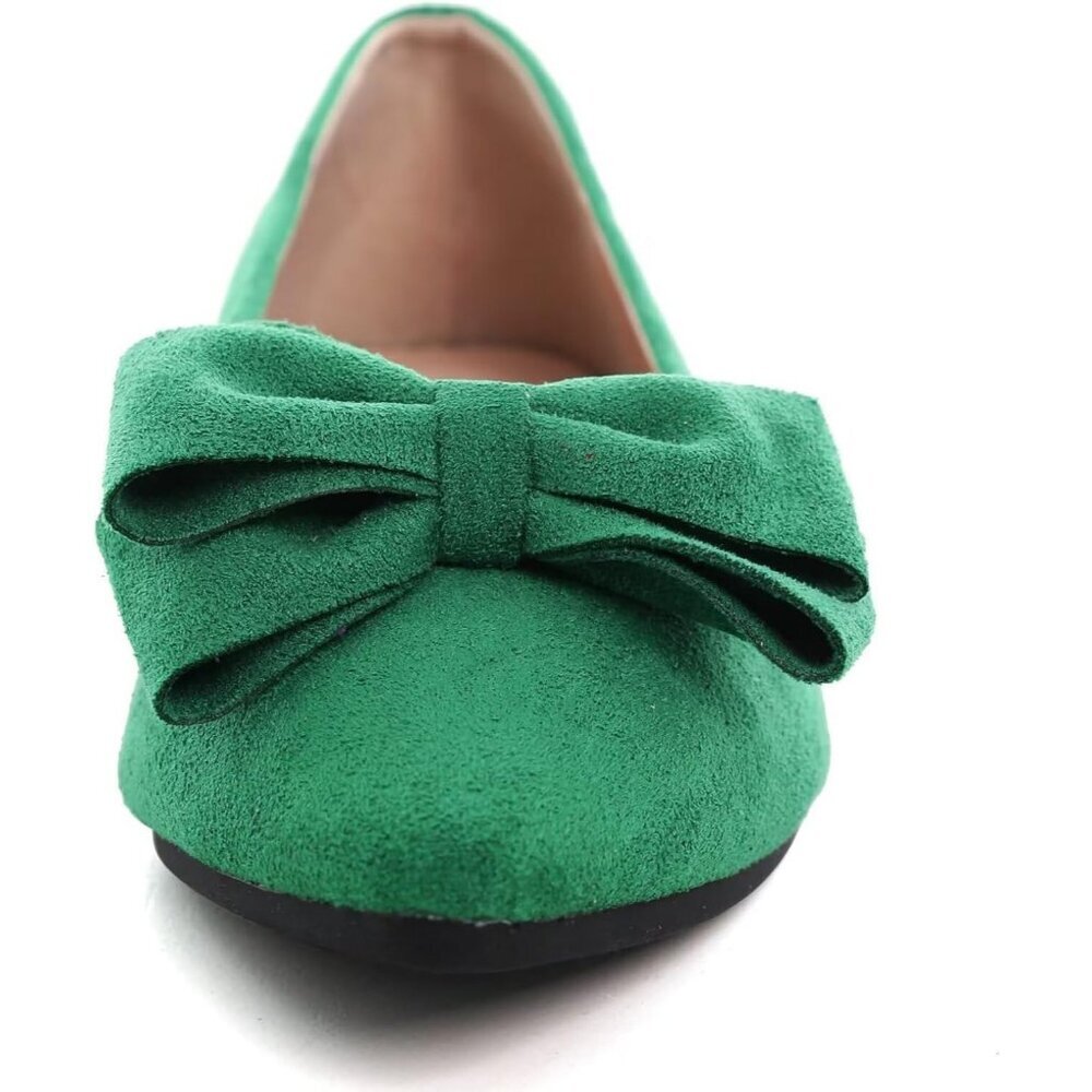 Women's Grass Green Bowknot Ballet Flats Pointy Toe Casual Flat Shoes Suede - Picture 6 of 6